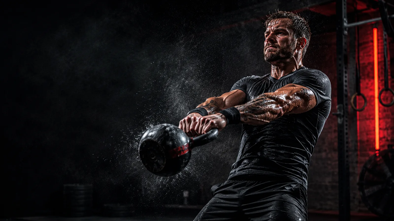 Atleta de CrossFit entrenando con intensidad
