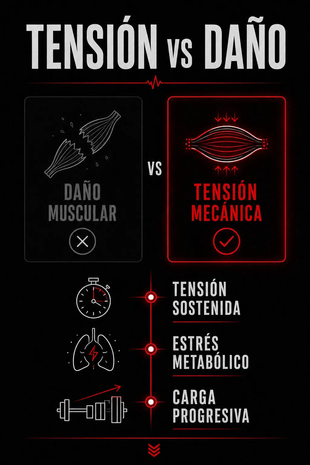 Representación del estudio sobre daño muscular e hipertrofia