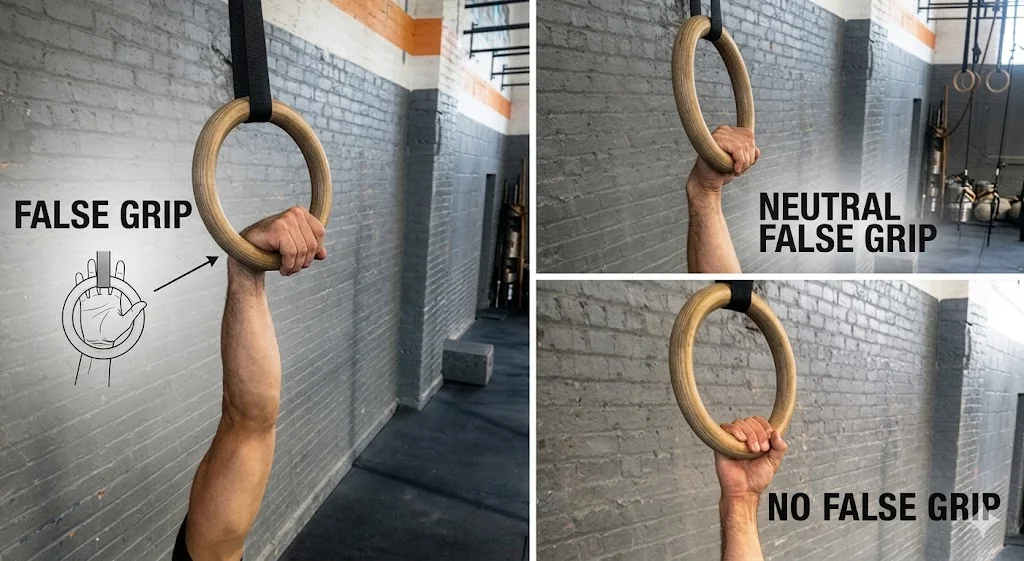 Comparativa de agarres en anillas de CrossFit: false grip, neutral false grip y no false grip para el muscle up